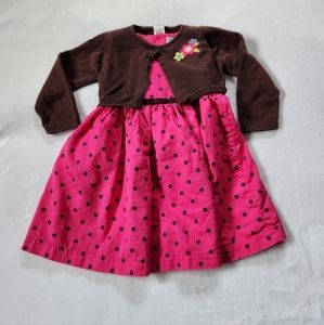 Carter's Pink Sleeveless Polka Dot Dress w/ Matching Brown Sweater Size 24 Month
